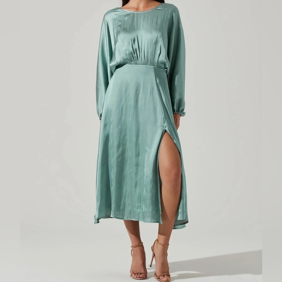 Astr Marin Dolman Sleeve Midi Dress Size S Women Slit In Dark Mint Boho - Picture 1 of 4